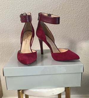 Jessica Simpson Pumps Size 8M Red Suede Ankle Strap Heels